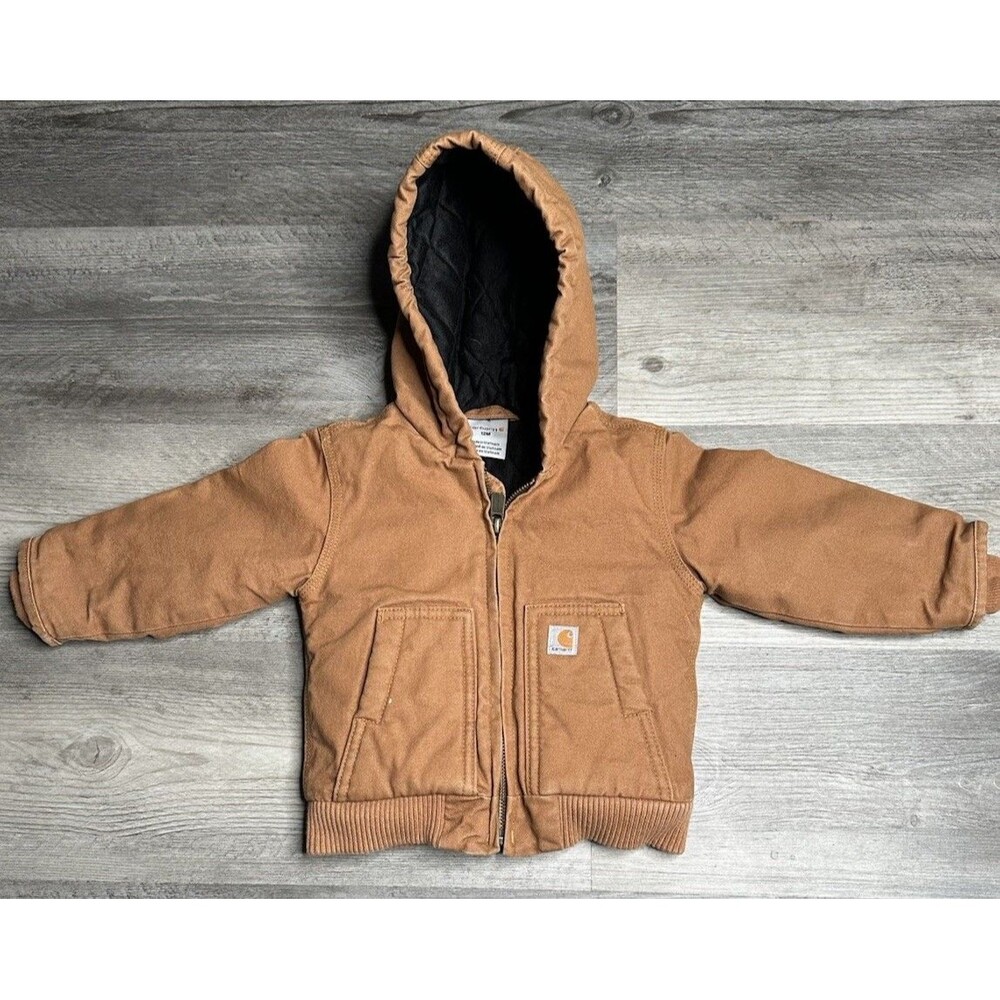 Carhartt Toddler Boy Brown Canvas Insulated Hooded Active Jacket 12 months
